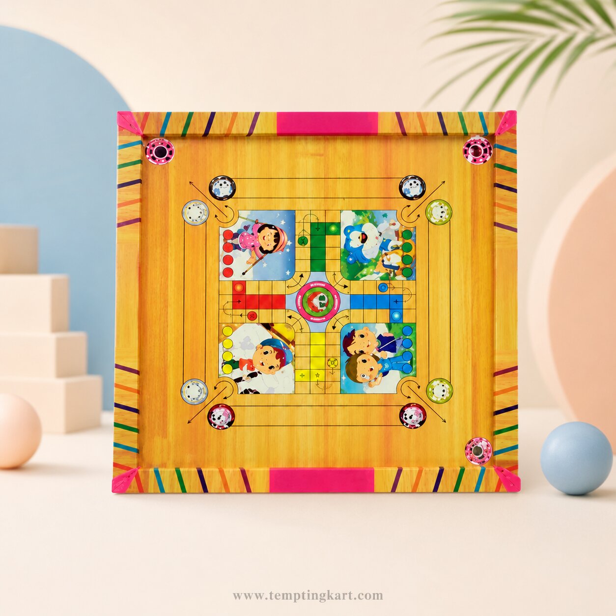Romance Cartoon Ludo & Carrom Board Game for Kids and Family – Double-Sided Indoor Board Game