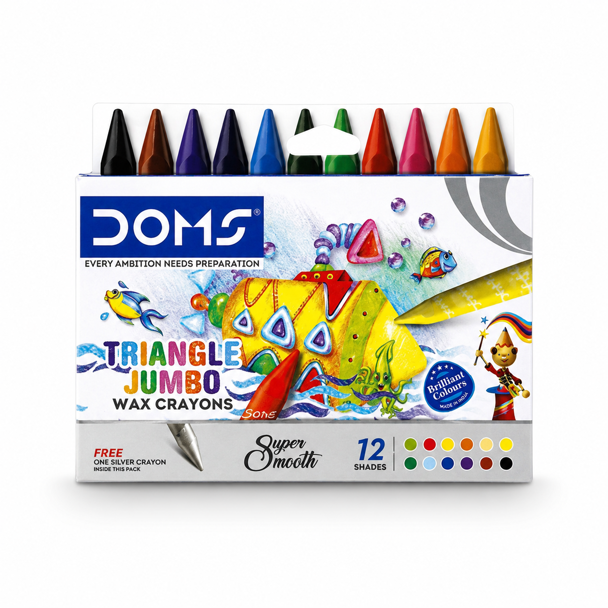 DOMS Triangle Jumbo Wax Crayons Set for Kids – Non-Toxic, Smooth Coloring Crayons with Sharpener (12/24 Shades)