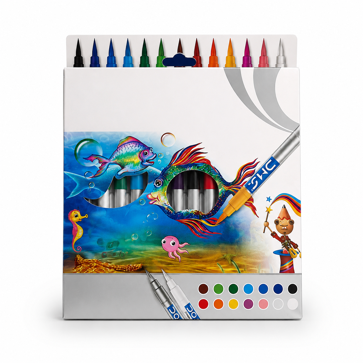 DOMS Brush Pens Set 13 Shades (12 Brush Pens + 1 Blender Pen) | Soft Tip Water-Based Coloring Pens for Calligraphy, Drawing & Art