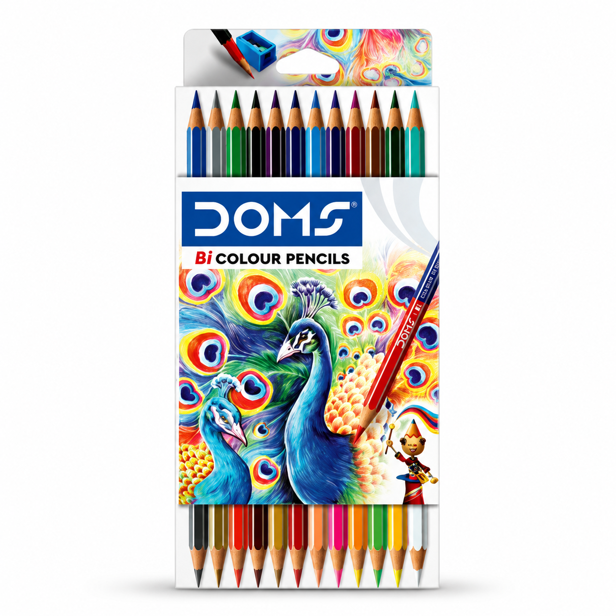 DOMS Bi-Colour Pencils 24 Shades (12 Dual-Sided Pencils) with Sharpener & Pencil Extender | Super Soft Colour Leads for Drawing, Sketching & Coloring