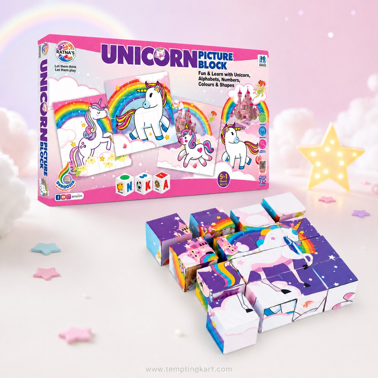Unicorn Picture Block Wooden Cube Puzzle for Kids – Educational Learning Toy