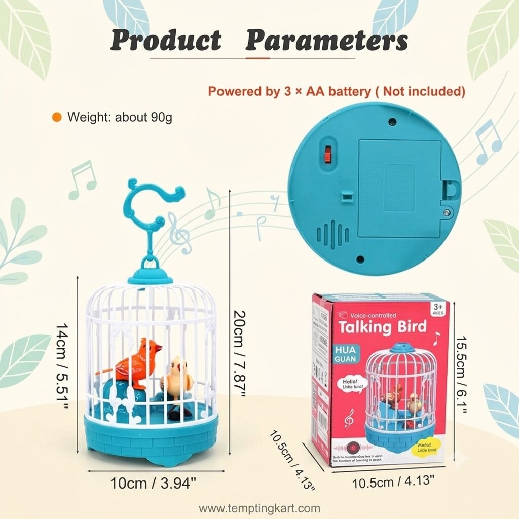 Voice Controlled Talking Bird Toy with Musical Cage – Interactive Singing & Repeating Parrot for Kids