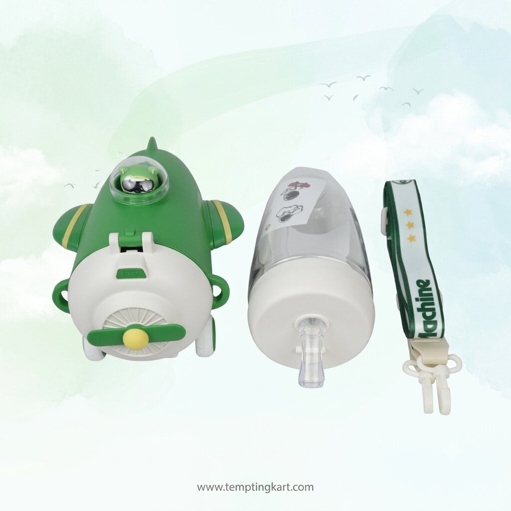 Water Bottle | Airplane Shaped Water Bottle for Kids | Leakproof Sipper with Adjustable Strap