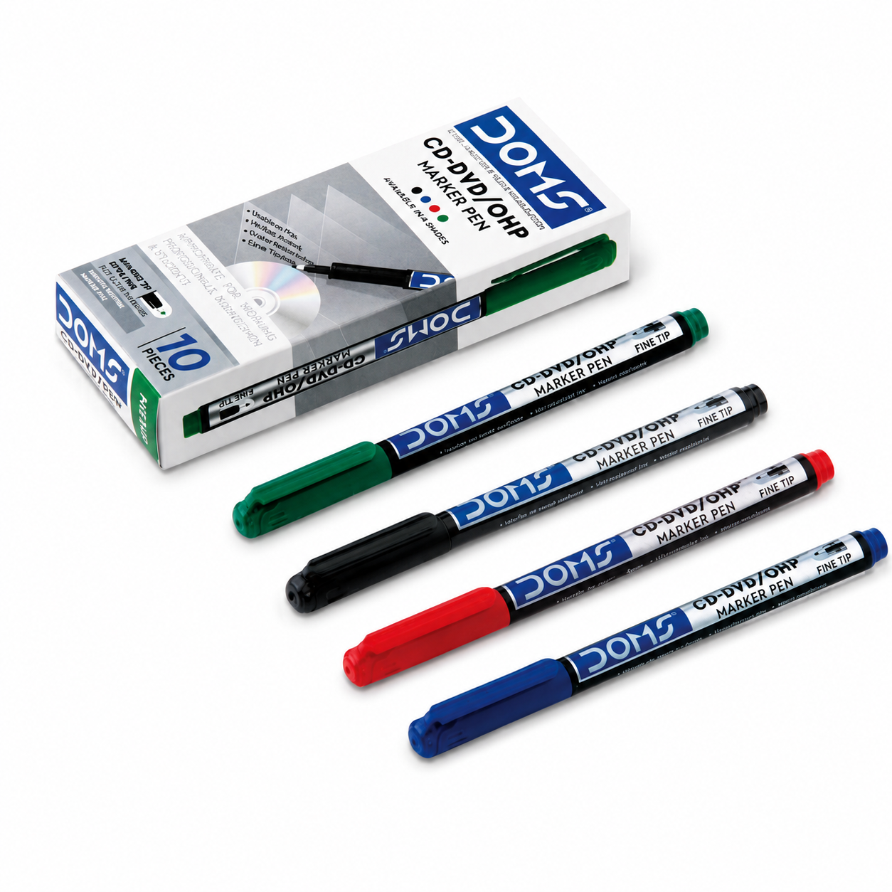 DOMS CD/DVD/OHP Marker Pen Fine Tip – Waterproof & UV Resistant Permanent Marker (10 Pieces Pack)