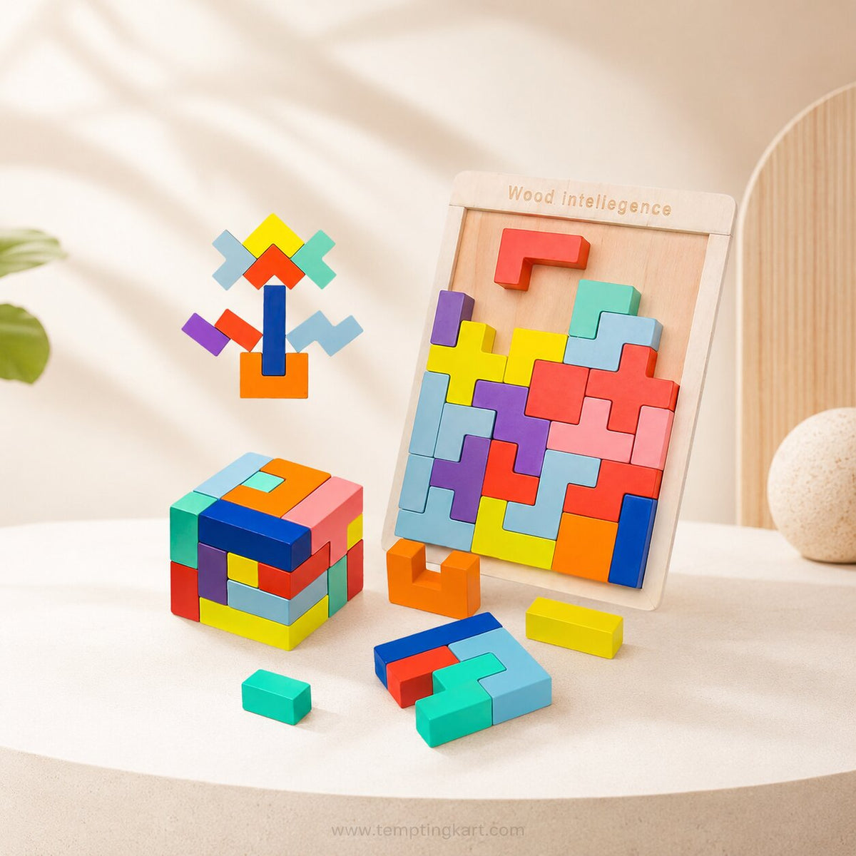 Wooden Jigsaw Tetris Puzzle – Colorful Brain Development Toy for Kids