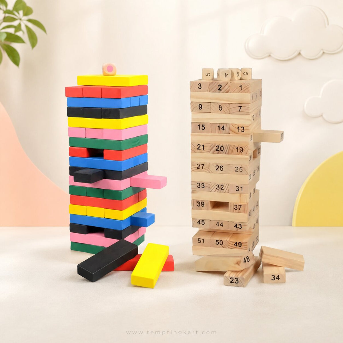 Wooden Stacking Blocks Game – 54 Pcs Tumbling Tower | Kids Birthday & Return Gift