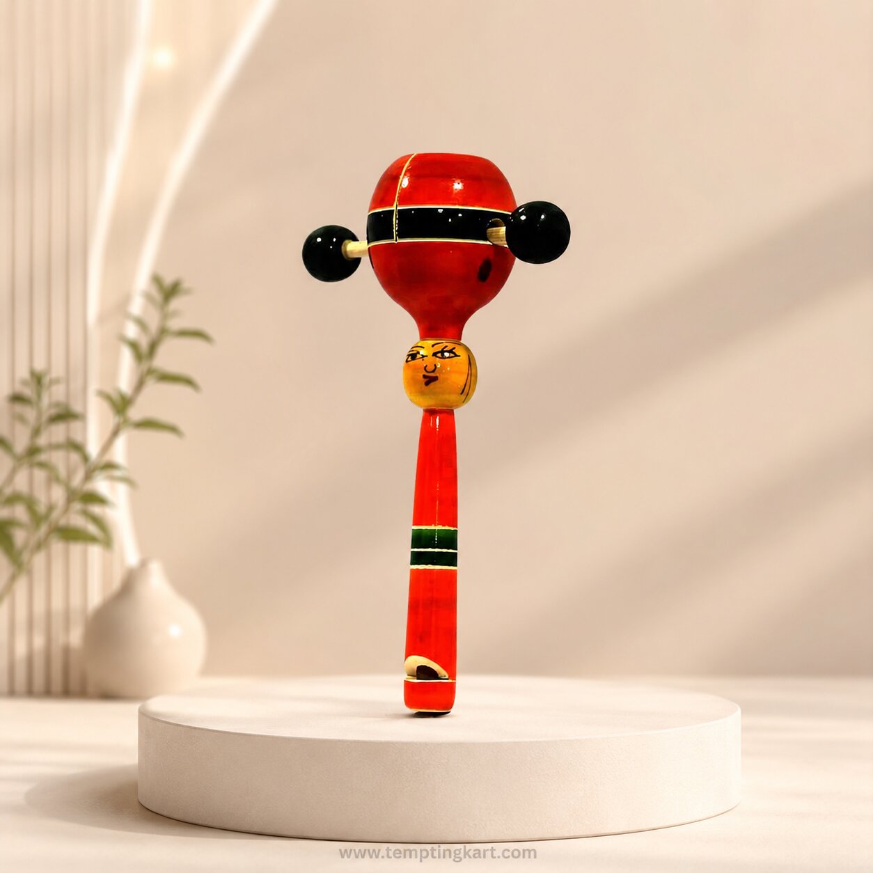 Wooden Whistle TIK TIK Rattle Toy (Red & Green) | Handmade Wooden Musical Toy | Channapatna Toys
