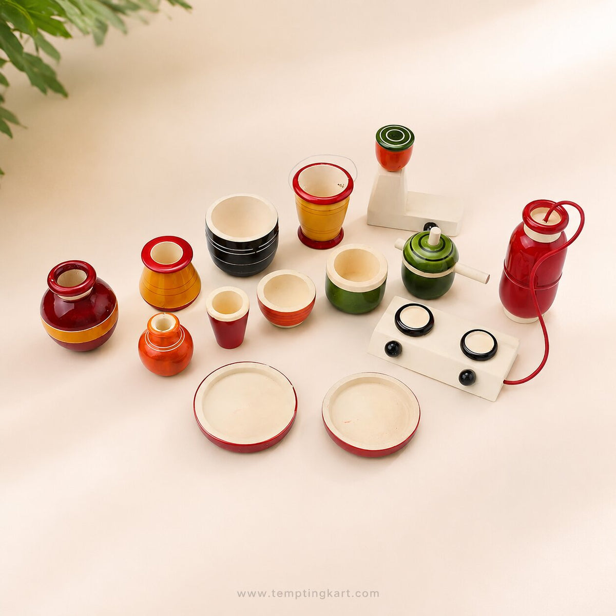 Channapatna Toys | Wooden Mini Kitchen Set | Handmade Traditional Wooden Kitchen Toy Set for Kids