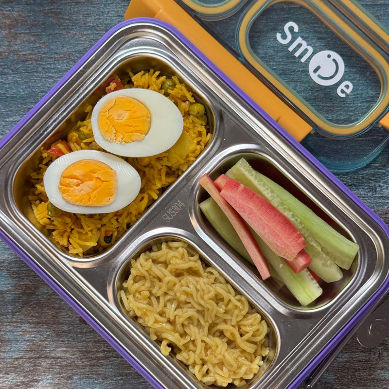 Space Astronaut 3-Compartment Stainless Steel Lunch Box with Spoon & Chopsticks