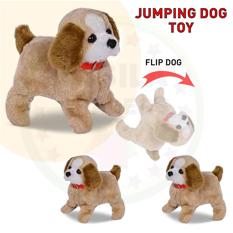 Jumping, Walking & Barking Dog Soft Toy | Battery Operated Back Flip Puppy Toy for Kids