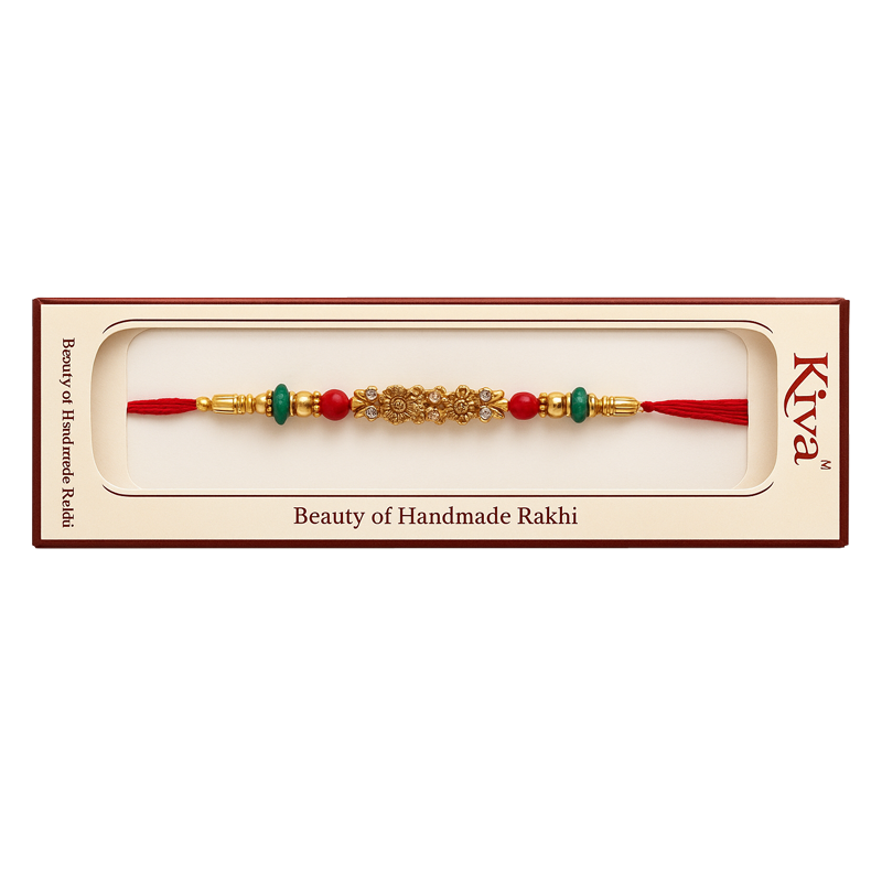 Decorative rakhi in a Kiva box on a white background