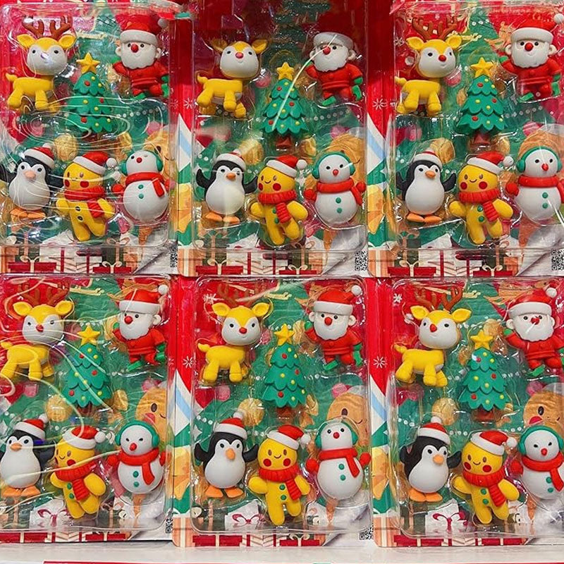 Cartoon Style Christmas Erasers Pac Of Kids