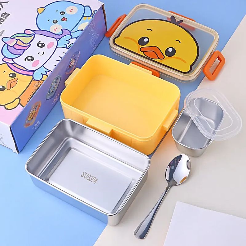Cute Cartoon Stainless Steel Lunch Box – 2 Containers for Kids