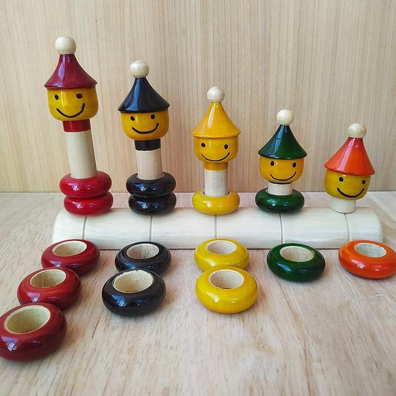 Channapatna Toys | Wooden Family Ring Stacker Set | Handmade Educational Stacking Toy for Kids