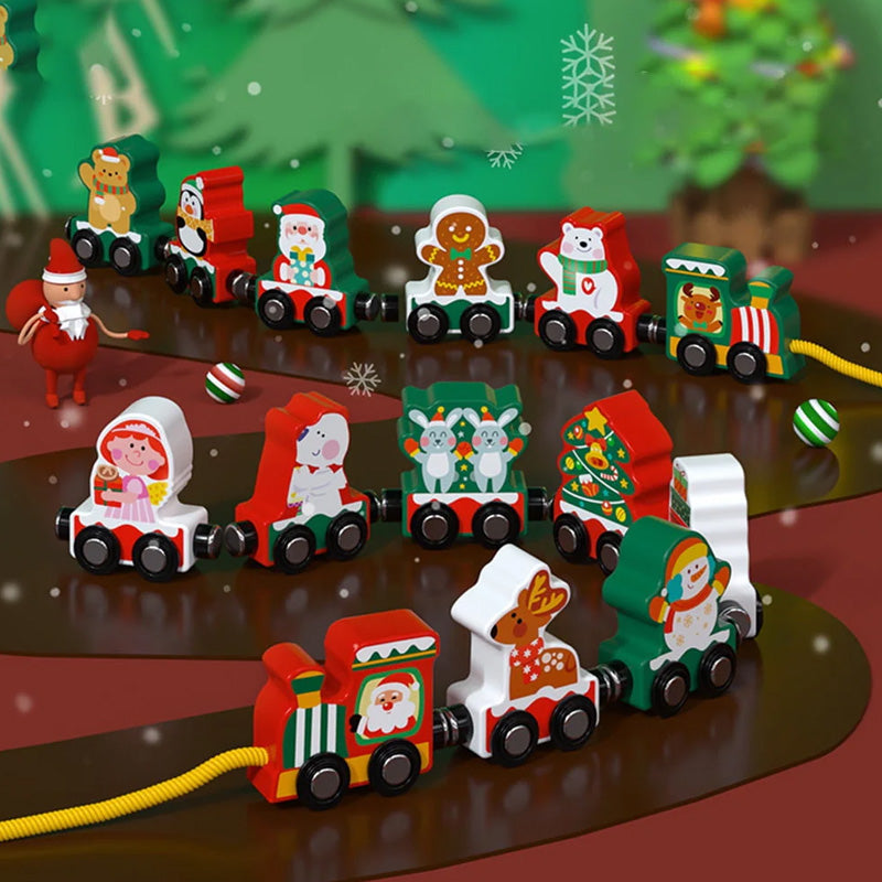 Wooden Christmas Train Set | Handmade Wooden Pull Along Toy | Channapatna Toys