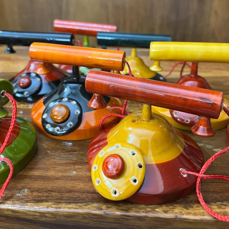 Wooden Pull Along Telephone Toy | Handmade Wooden Vintage Phone Toy for Kids | Channapatna Toys