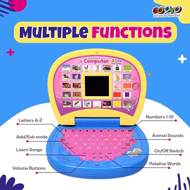 Kids Educational Computer Learning Toy with LED Screen & Sound – Battery Operated (Ages 3+)