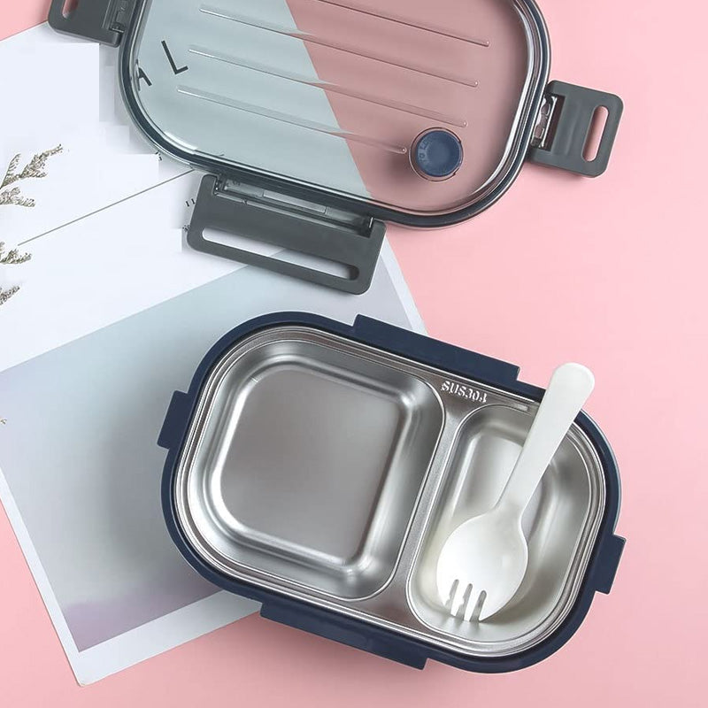 GIBO 2-Compartment Lunch Box – Stainless Steel Leakproof Food Storage Container with Spoon