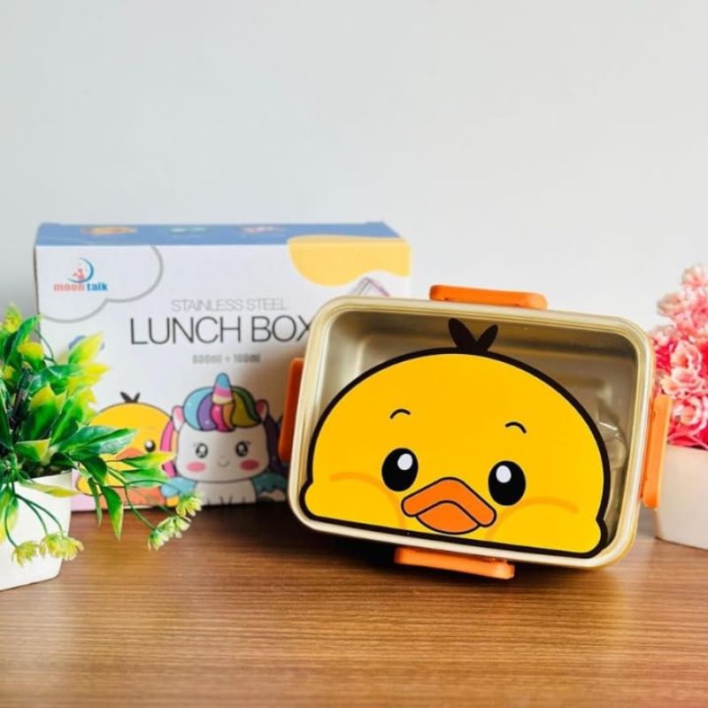 Cute Cartoon Stainless Steel Lunch Box – 2 Containers for Kids