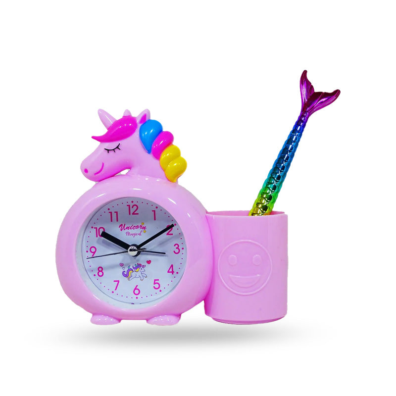 Unicorn Alarm Table Clock With Pen Stand