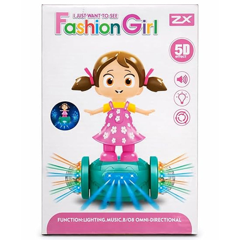 Dancing Fashion Girl Toy with Lights & Music – 360° Rotating Action Toy for Kids
