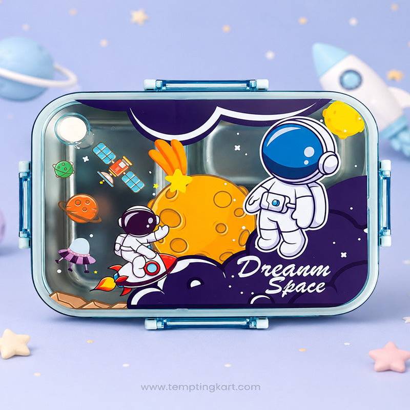 Dream Space Astronaut 3-Compartment Stainless Steel Lunch Box for Kids