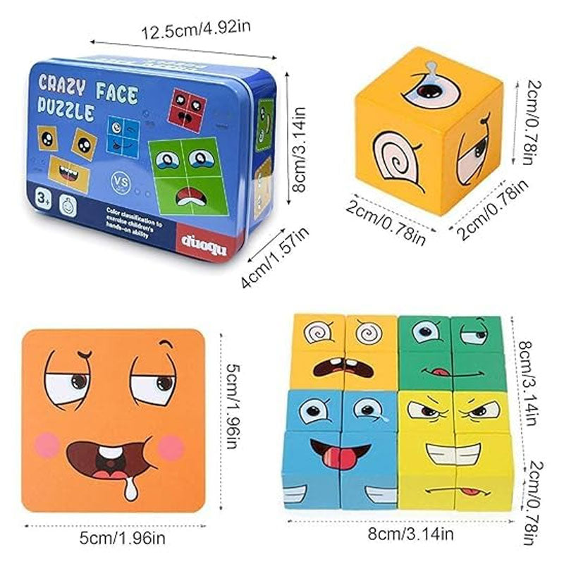 Wooden Face Cube Change Puzzle for Kids – Emoji Expressions Matching Game