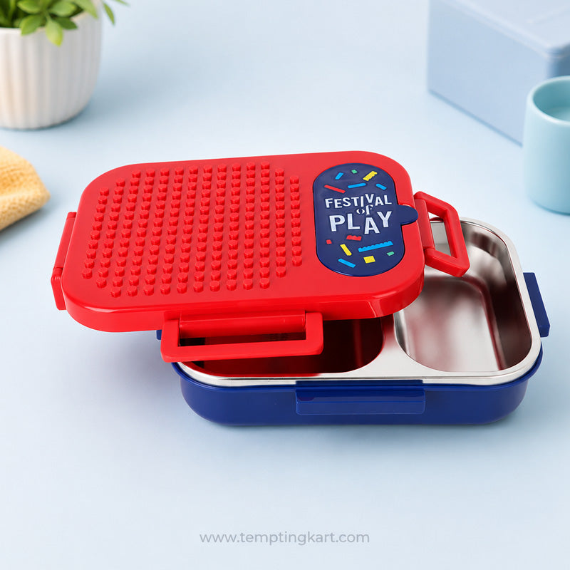 Festival of Play Building Blocks Lunch Box – 2-Compartment Stainless Steel Lunch Box for Kids