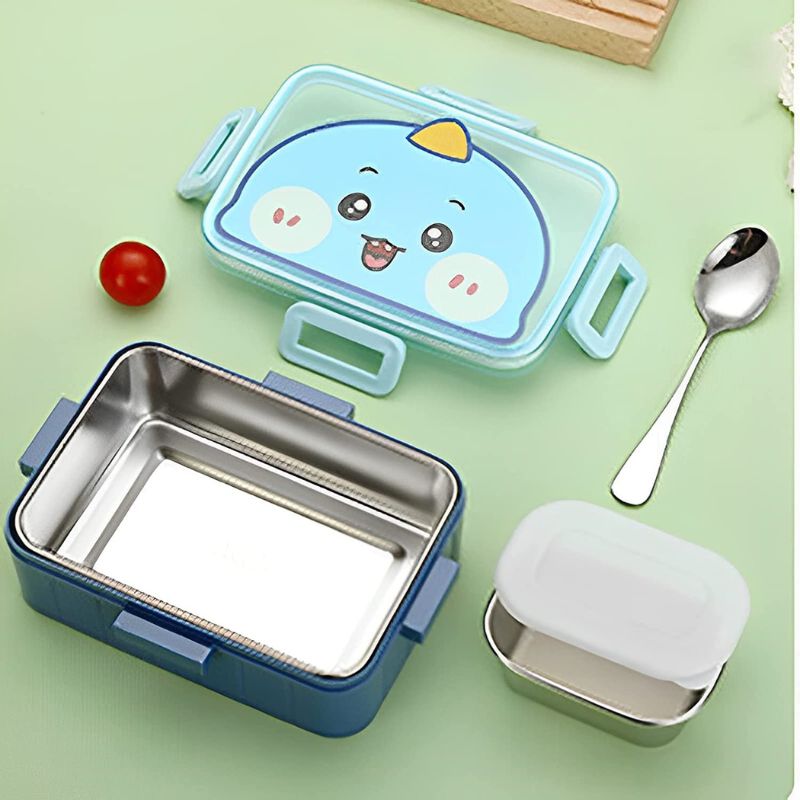 Cute Cartoon Stainless Steel Lunch Box – 2 Containers for Kids