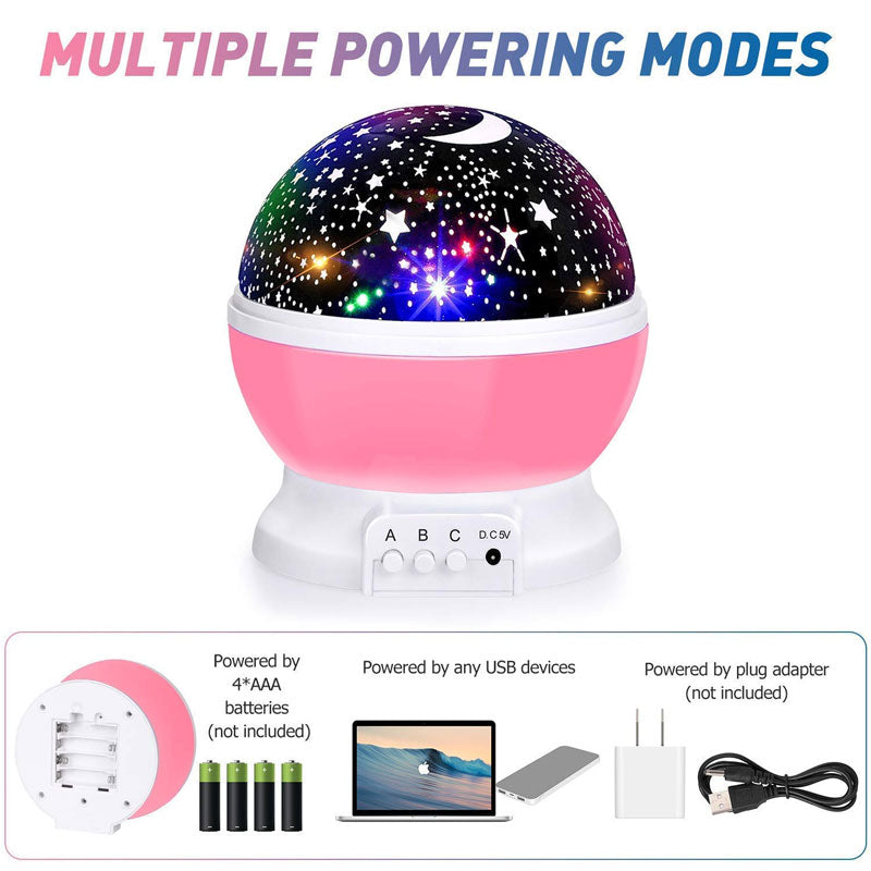 Colorful starry night light with multiple powering modes on a white background