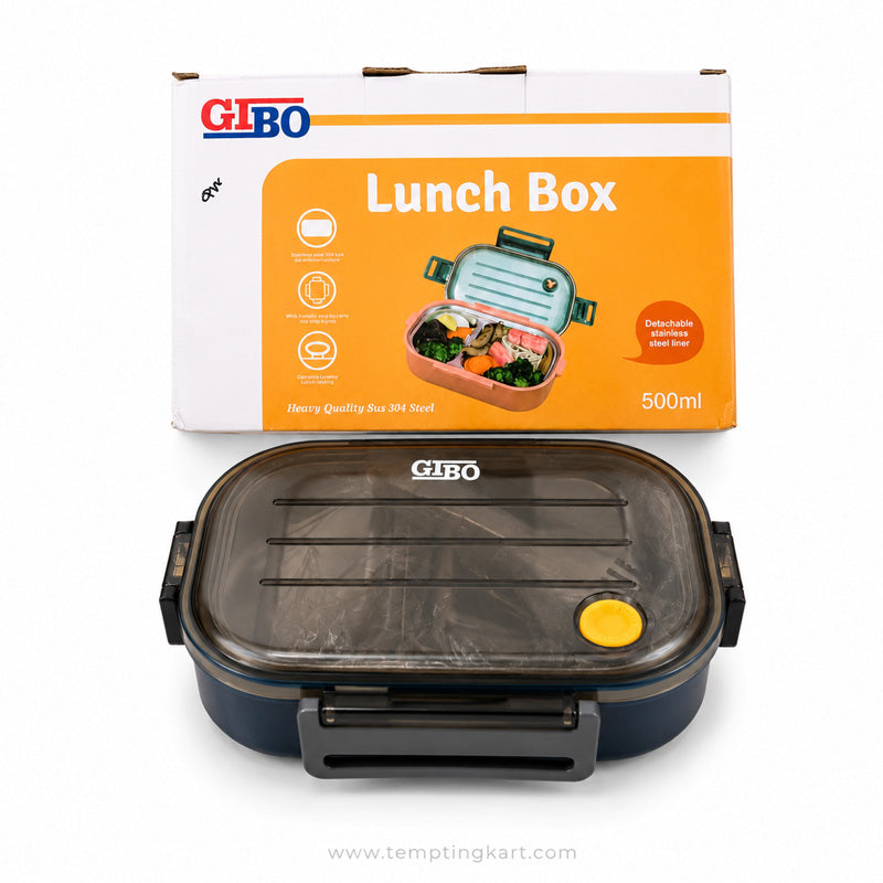 GIBO 2-Compartment Lunch Box – Stainless Steel Leakproof Food Storage Container with Spoon