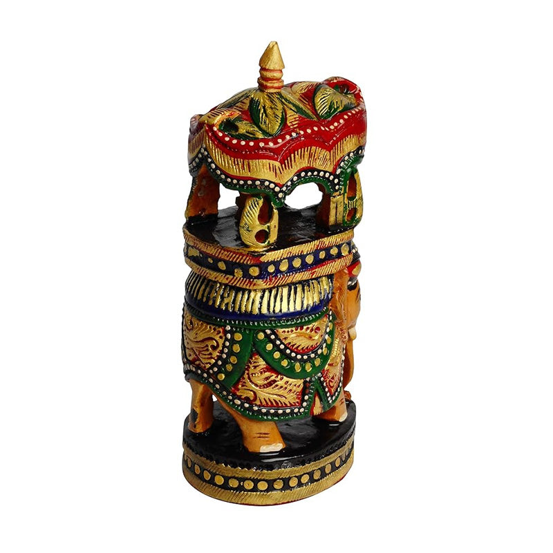 Wooden Ambari Elephant Showpiece | Handmade Traditional Wooden Decorative Elephant Statue | Channapatna Toys