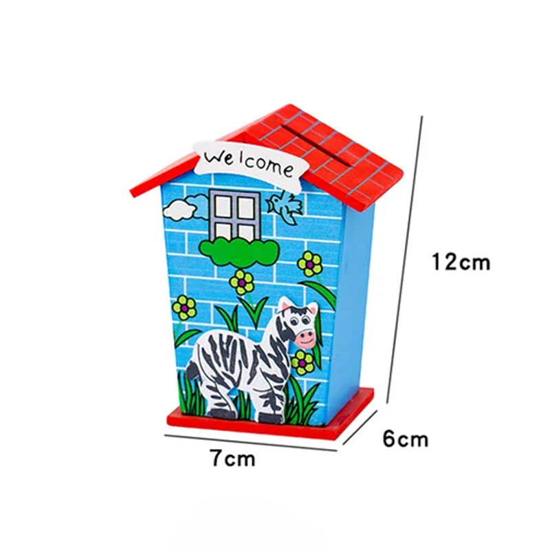 Wooden House-Shaped Piggy Bank 1 Pc | Kids Coin Box & Money Saving Bank with Animal Design
