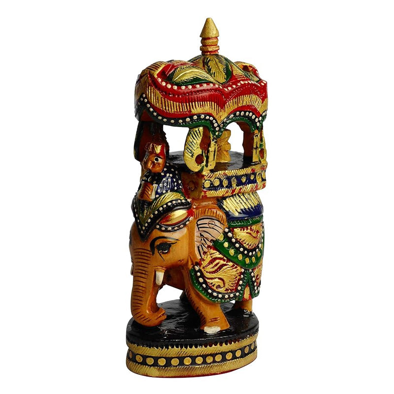 Wooden Ambari Elephant Showpiece | Handmade Traditional Wooden Decorative Elephant Statue | Channapatna Toys