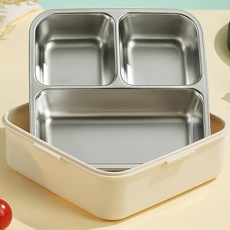 Cute Elephant 3-Compartment Stainless Steel Lunch Box with Spoon – Leakproof Bento Lunch Box for Kids