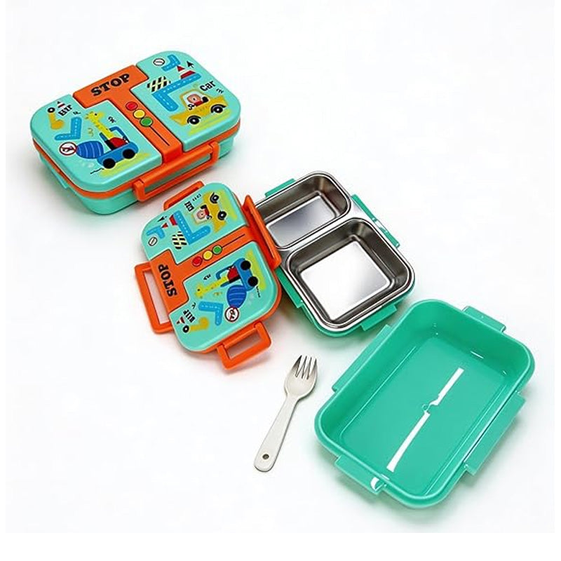 Lunch Box | Car Design 2-Compartment Lunch Box with Stainless Steel Tray & Fork