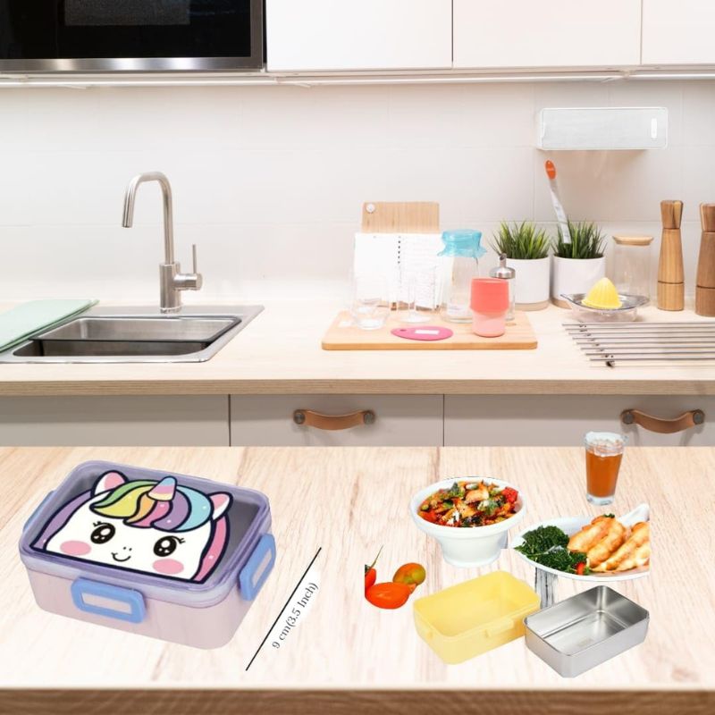 Cute Cartoon Stainless Steel Lunch Box – 2 Containers for Kids