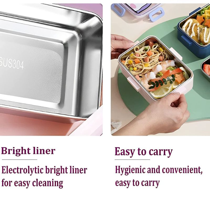 Cute Cartoon Stainless Steel Lunch Box – 2 Containers for Kids