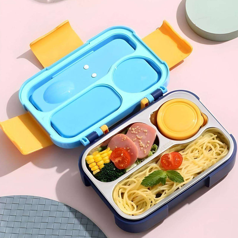 Sea Unicorn 3-Compartment Stainless Steel Lunch Box with Sauce Container & Spoon