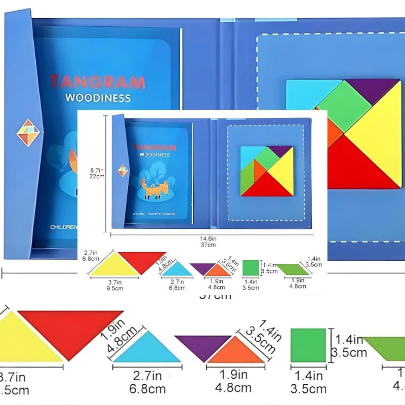 Wooden Tangram Puzzle with Magnetic Book – Educational Toy for Kids 3+w