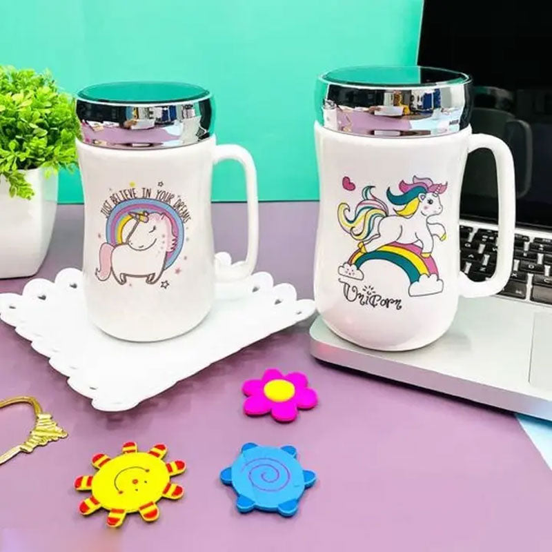 Mirror Lid Coffee Mug Unicorn