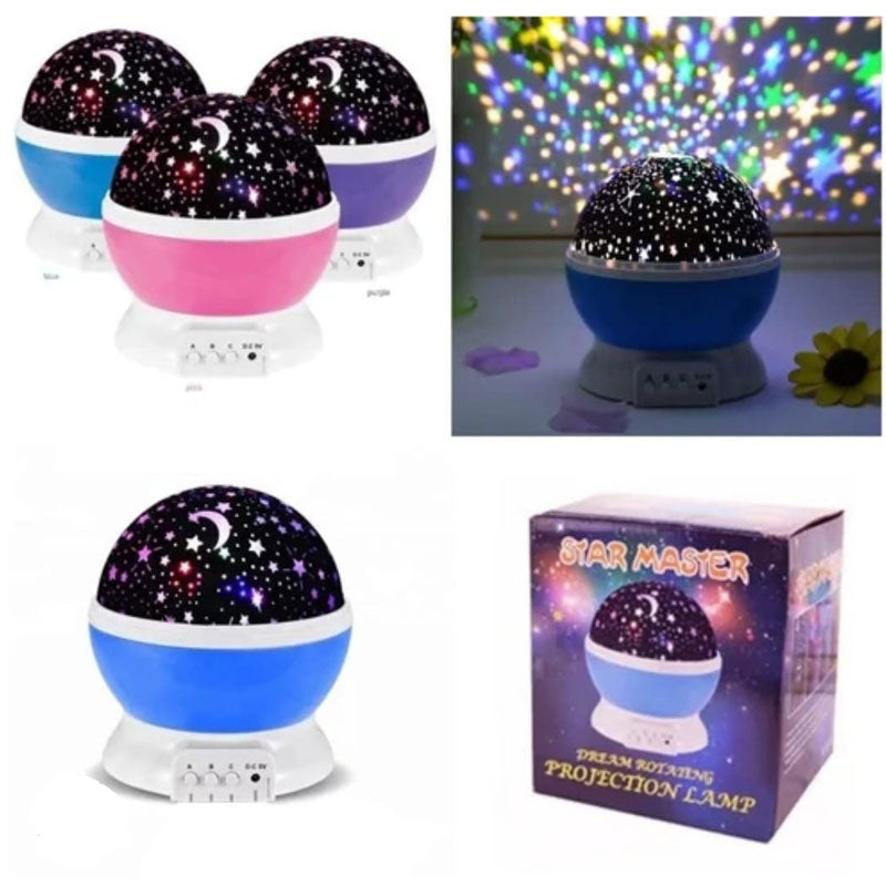 Starry night light projector with packaging on a white background