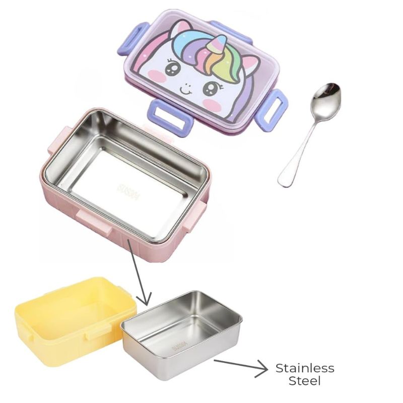 Cute Cartoon Stainless Steel Lunch Box – 2 Containers for Kids
