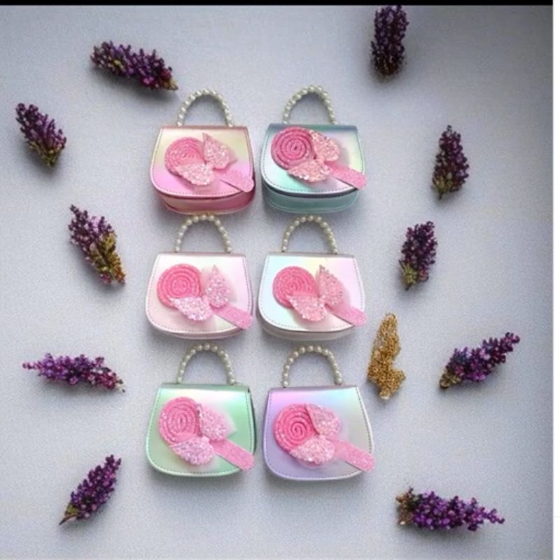 Butterfly & Lollipop Kids Handbag – Pastel Beaded Handle