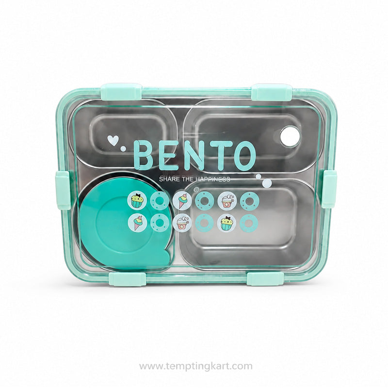 Bento 4-Compartment Stainless Steel Lunch Box with Sauce Cup – Leakproof School & Office Meal Container