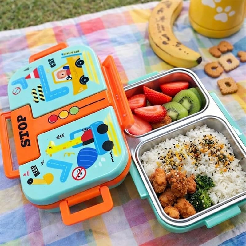 Lunch Box | Car Design 2-Compartment Lunch Box with Stainless Steel Tray & Fork