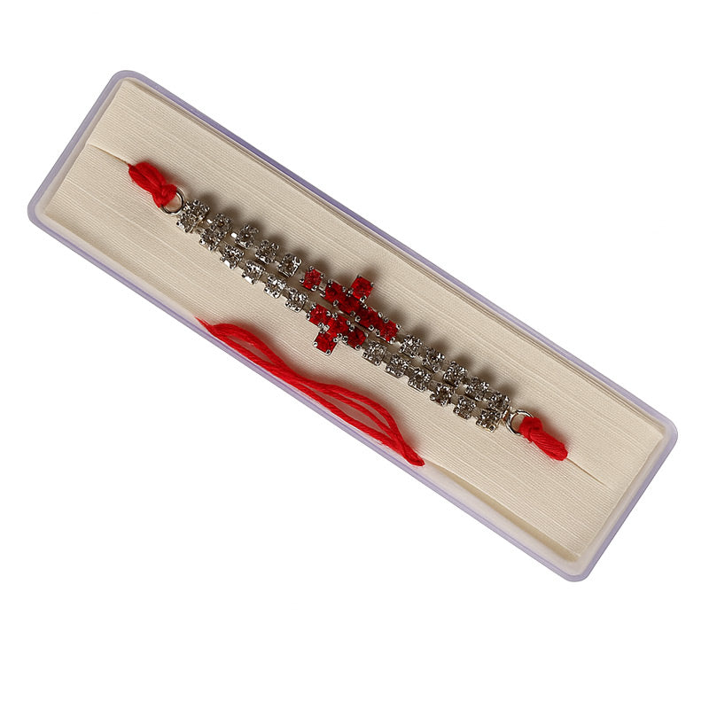 Premium Designer Stone Rakhi with Red & White Crystals | Box Packed for Raksha Bandhan
