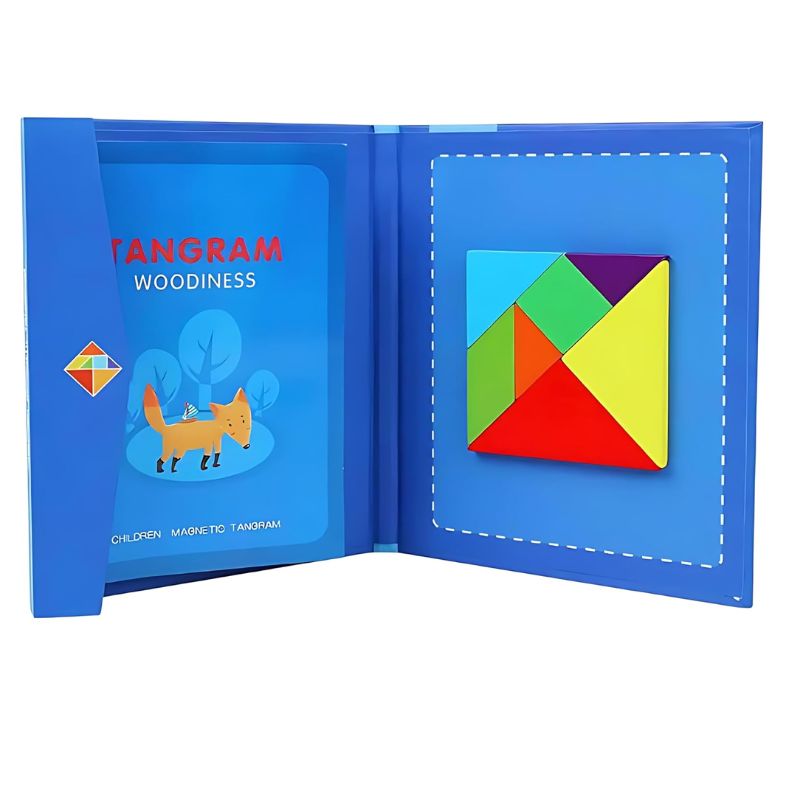 Wooden Tangram Puzzle with Magnetic Book – Educational Toy for Kids 3+w