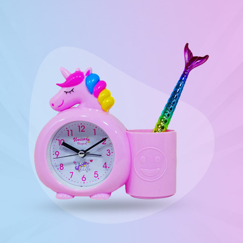 Unicorn Alarm Table Clock With Pen Stand