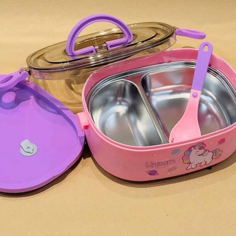 Unicorn 2-Compartment Stainless Steel Lunch Box with Fork – Leakproof School Bento Box for Kids